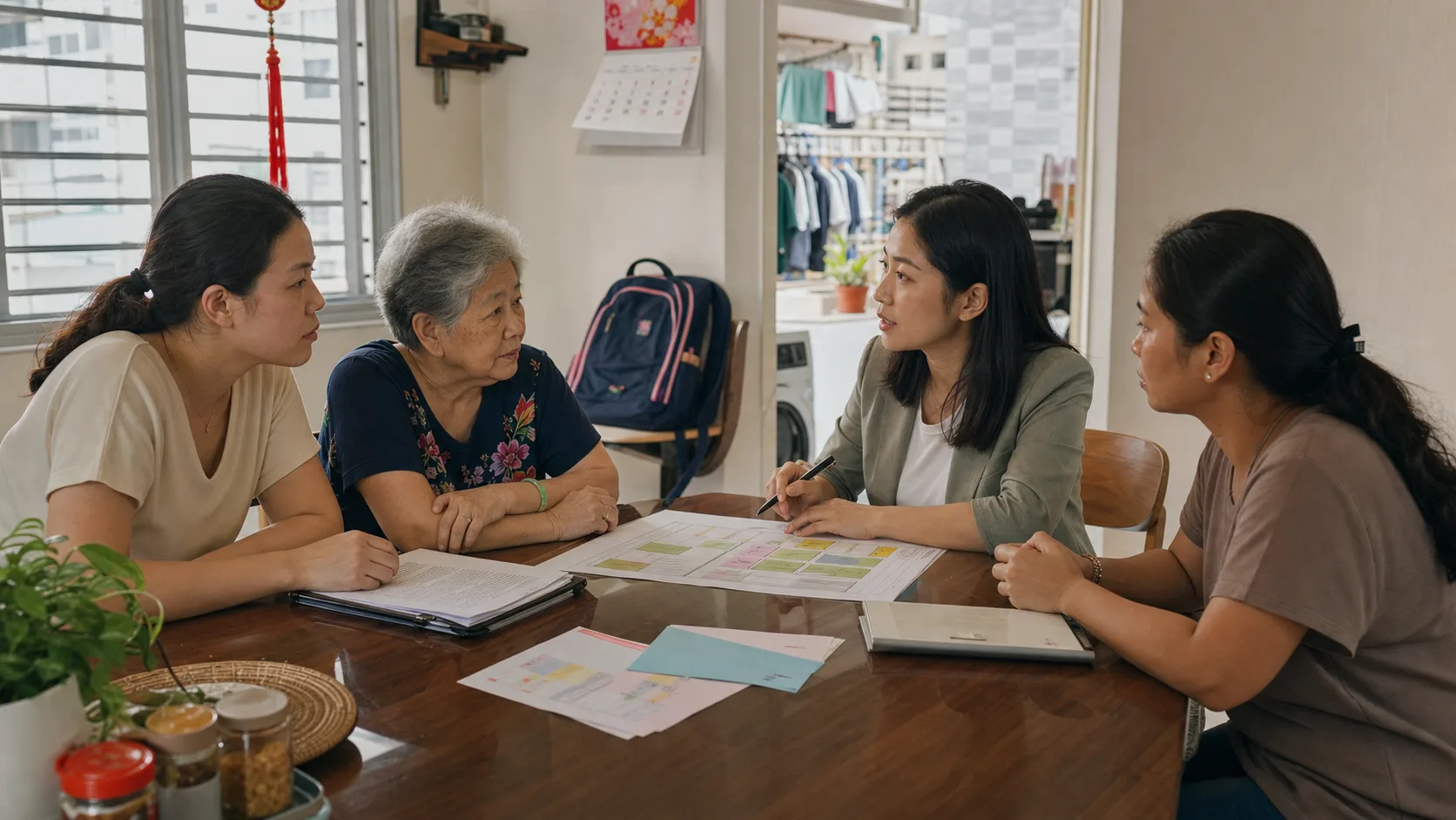 Singapore household expectation-setting conversation with a family, agency consultant and helper candidate